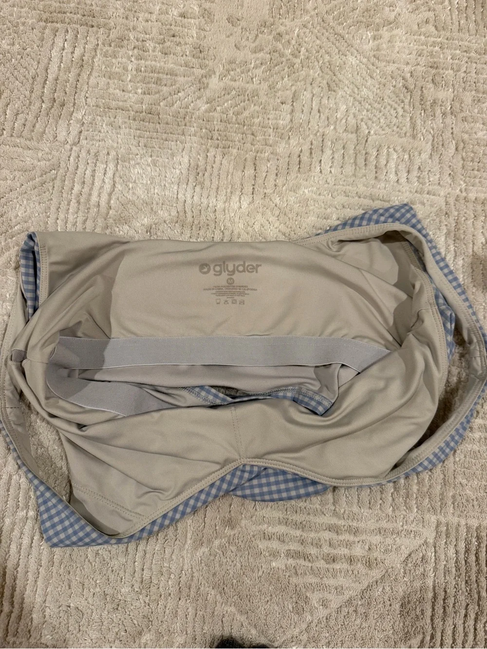 Glyder Blue & White Gingham V-Neck Sports Bra Tank Size Medium